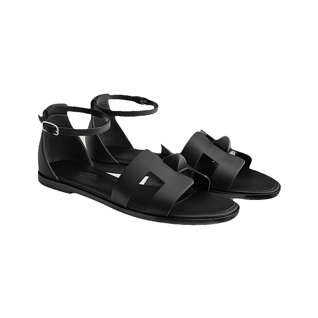 HERMÈS HERMES CALFSKIN SANTORINI SANDAL BLACK