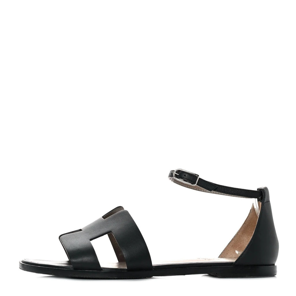 HERMÈS HERMES CALFSKIN SANTORINI SANDAL BLACK