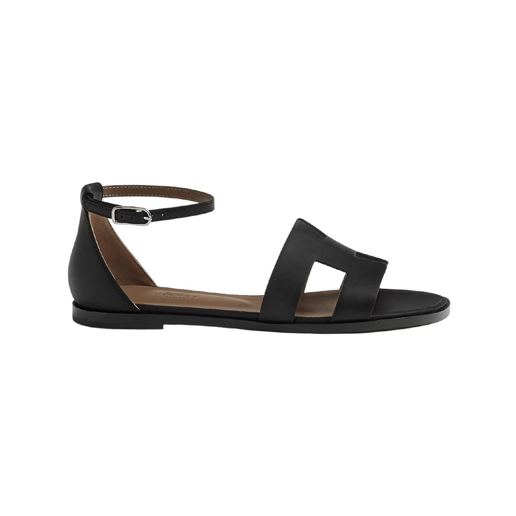 HERMÈS HERMES CALFSKIN SANTORINI SANDAL BLACK