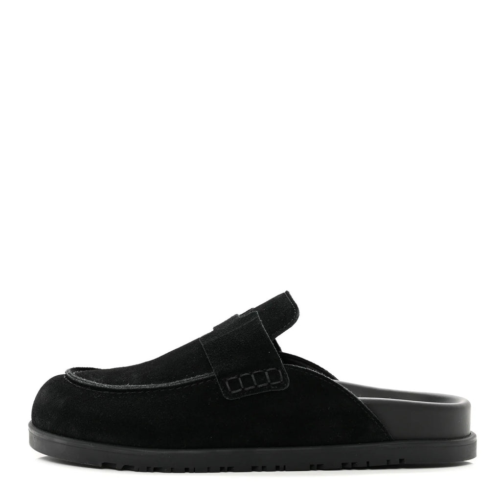 HERMÈS HERMES SUEDE CALFSKIN GO MULE BLACK