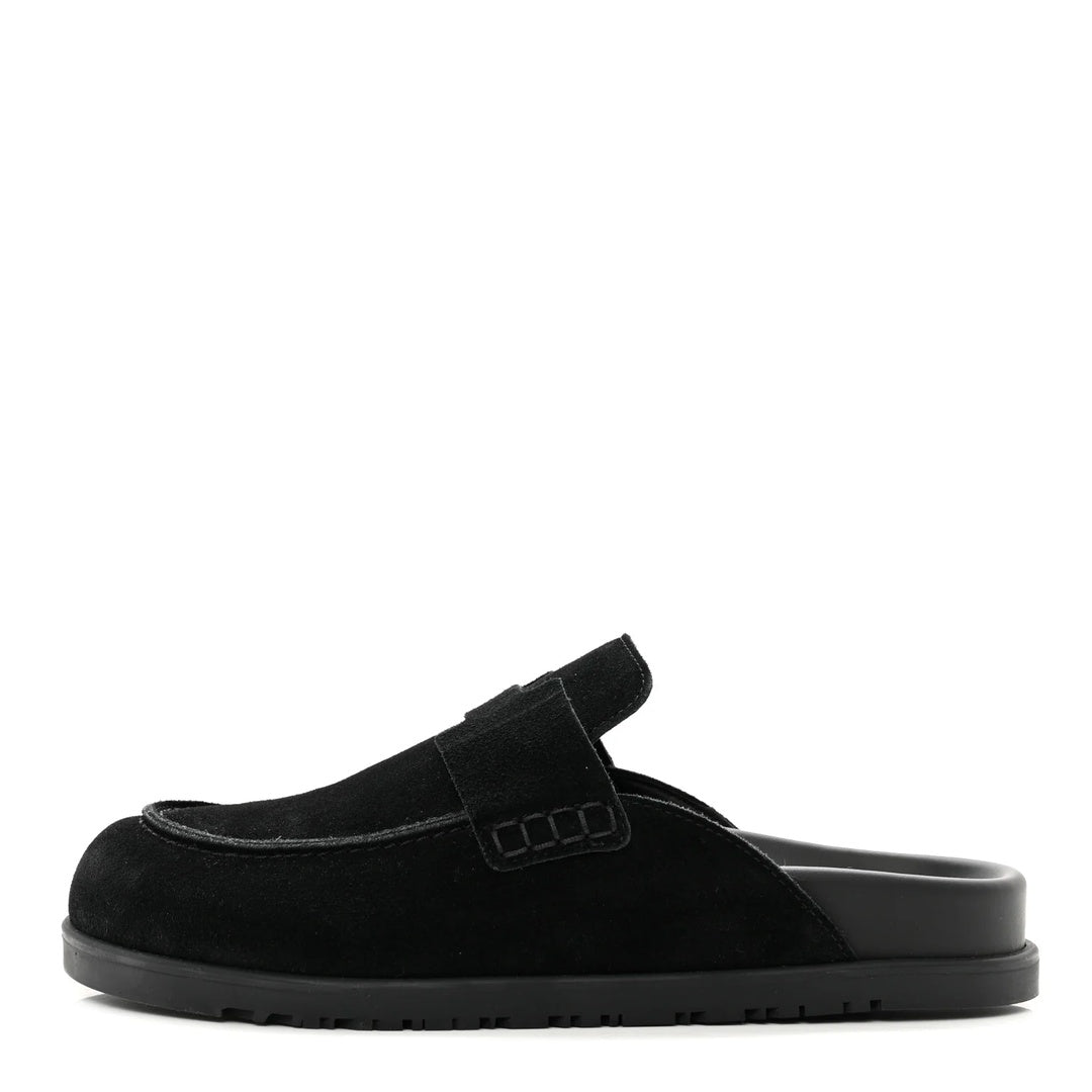 HERMÈS HERMES SUEDE CALFSKIN GO MULE BLACK