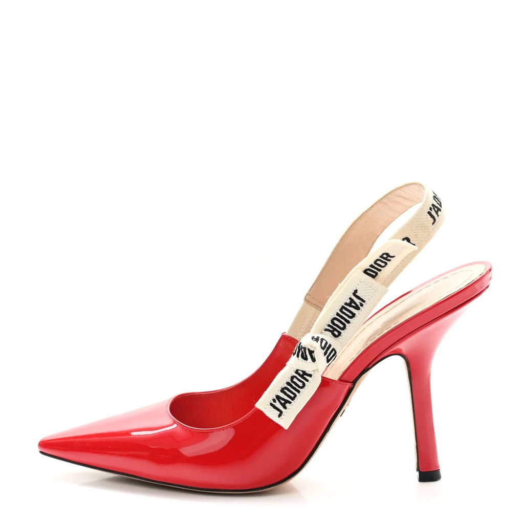 CHRISTIAN DIOR PATENT RIBBON J'ADIOR SLINGBACK 100MM PUMP RED