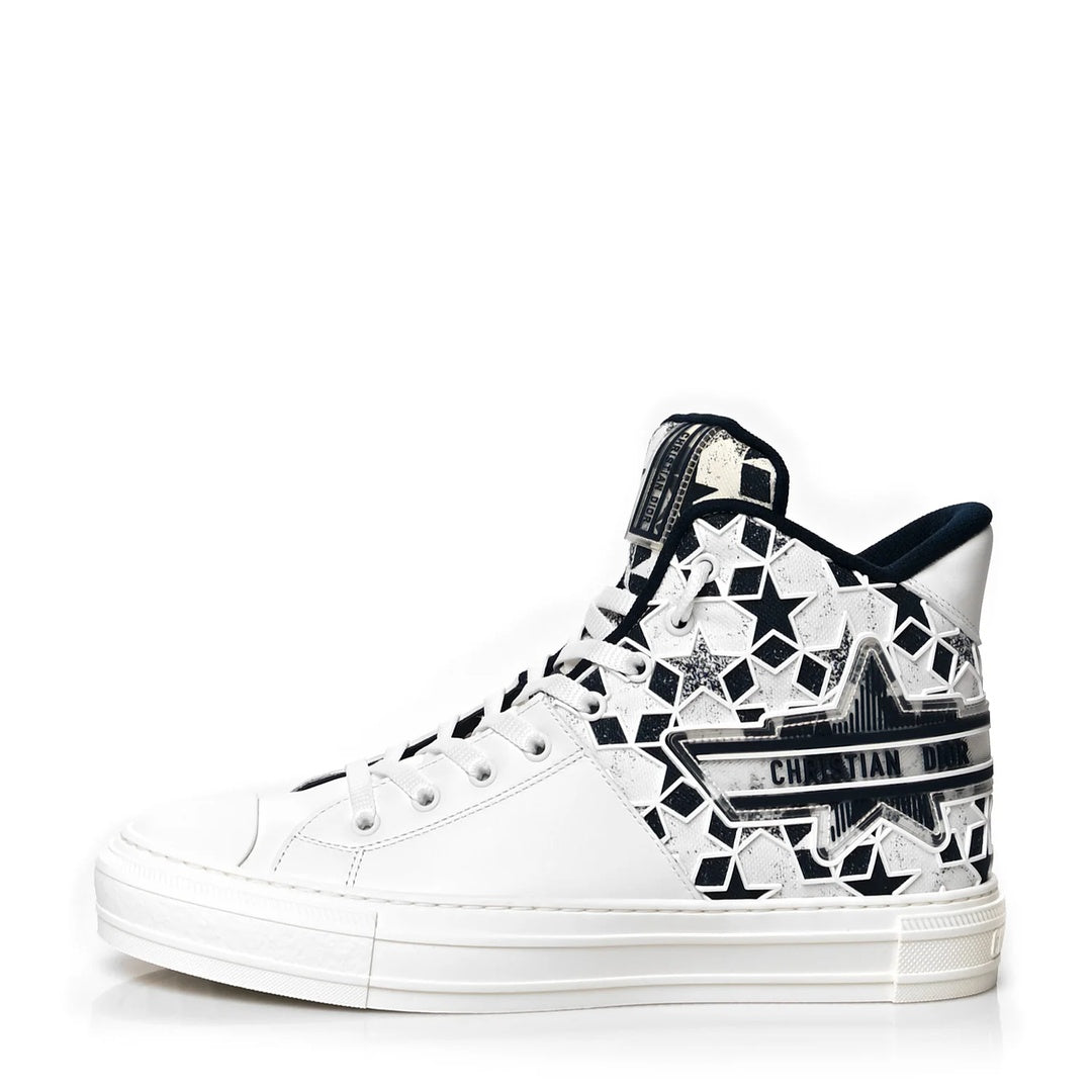 CHRISTIAN DIOR CANVAS EMBROIDERED WALK'N'DIOR STAR HIGH TOP SNEAKER WHITE NAVY