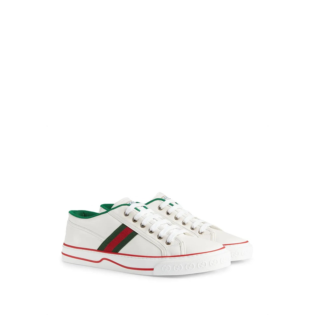 GUCCI CANVAS WEB TENNIS SNEAKERS BURRO MYSTIC WHITE