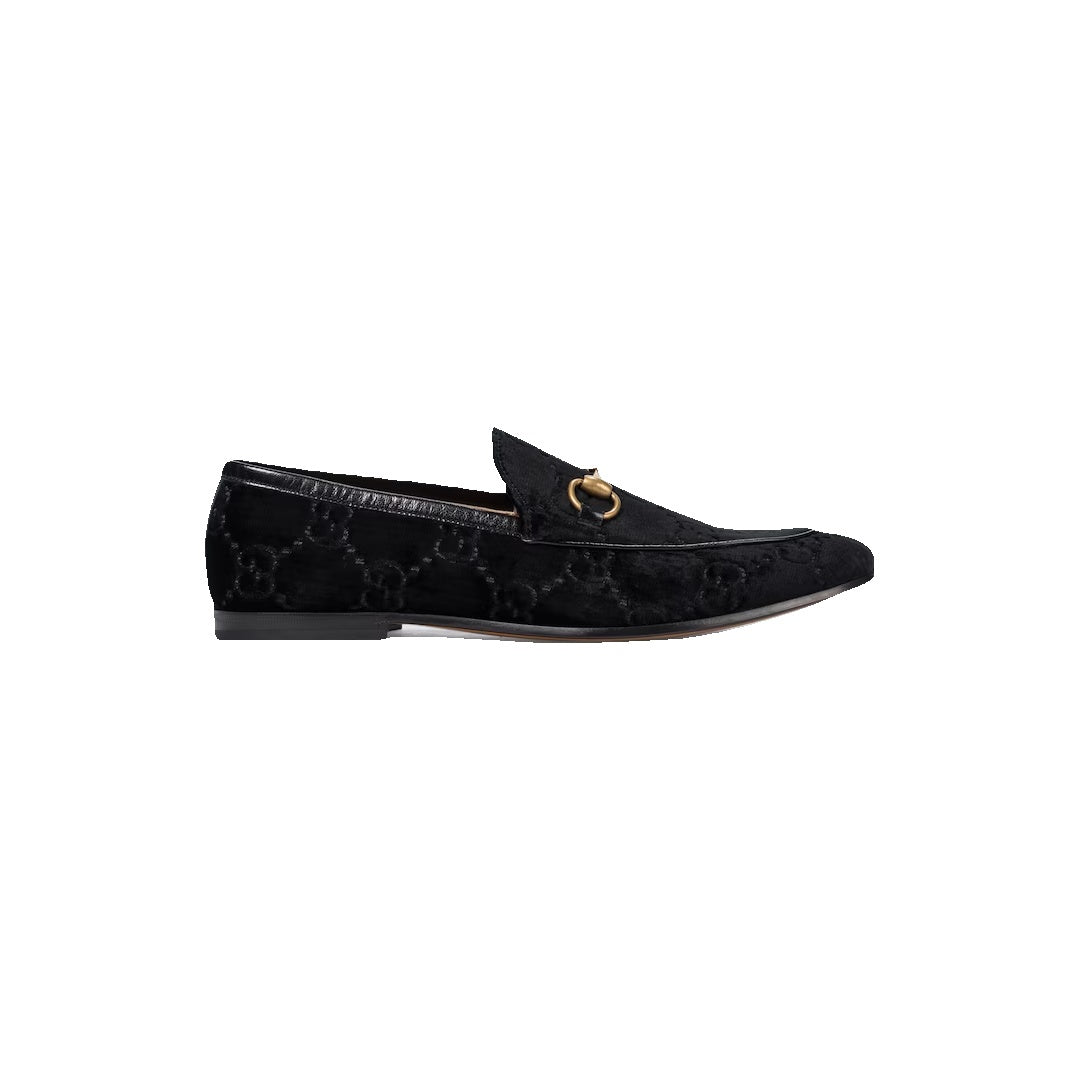 GUCCI VELVET GG MONOGRAM HORSEBIT JORDAAN LOAFERS BLUE BEIGE