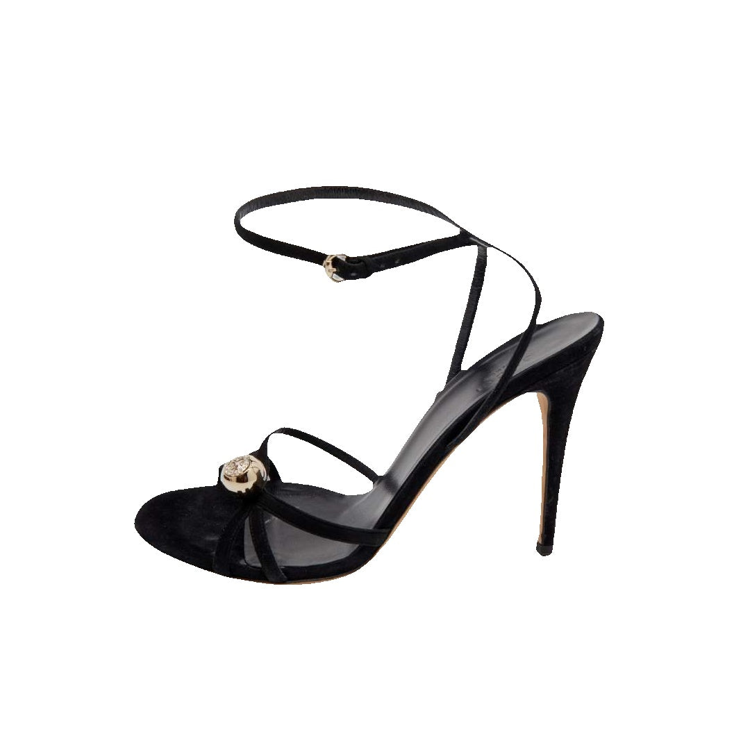 GUCCI STRAPPY CRYSTAL GG HEEL SANDALS BLACK