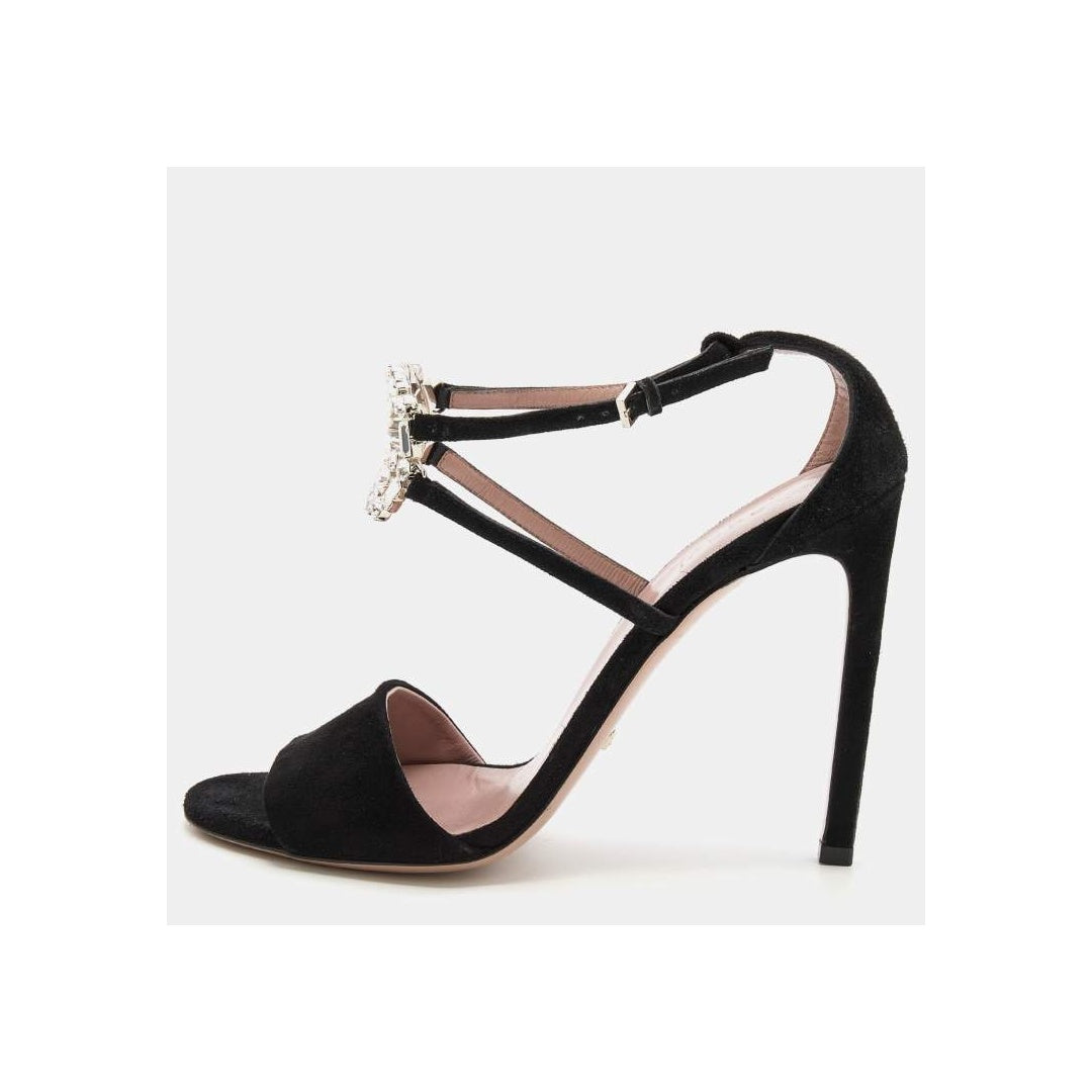 GUCCI STRAPPY CRYSTAL GG HEEL SANDALS BLACK