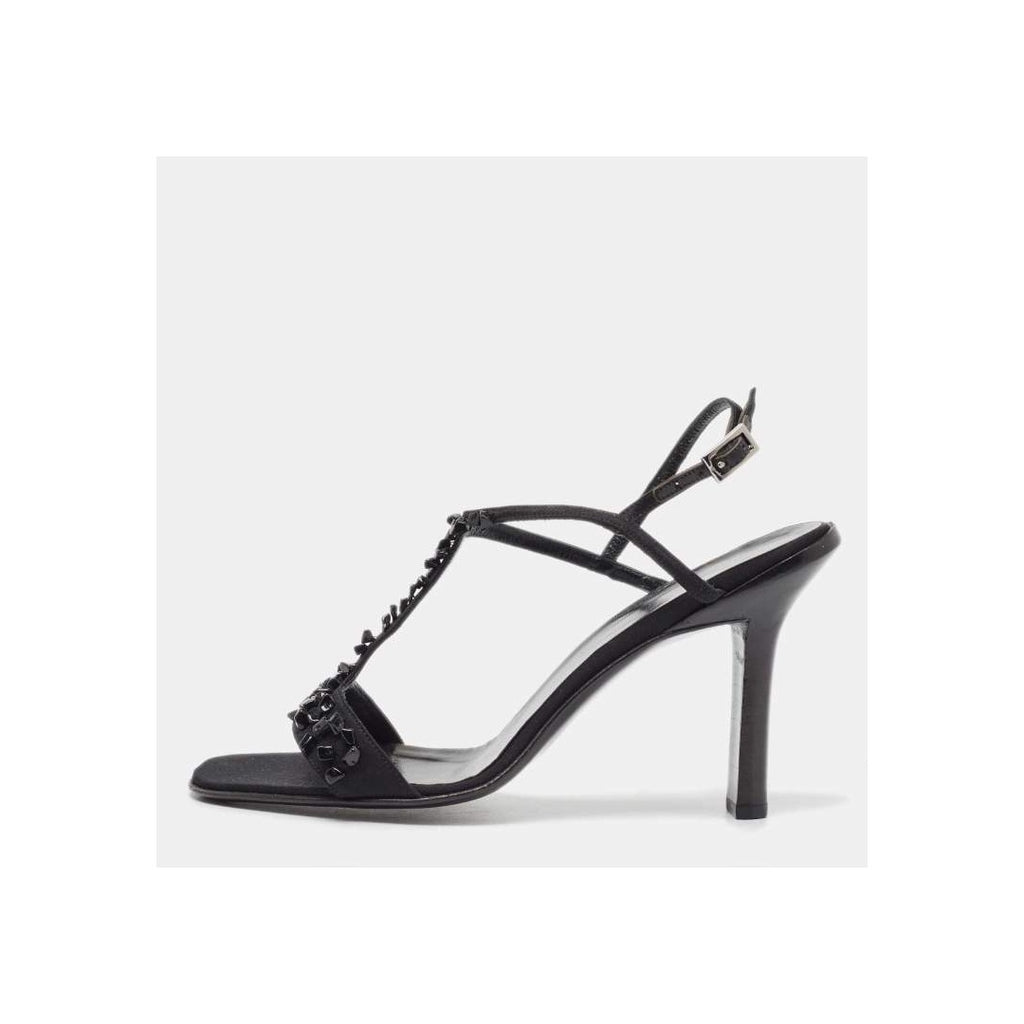 GUCCI STRAPPY CRYSTAL GG HEEL SANDALS BLACK
