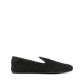 PRADA SUEDE SHEARLING TRIANGLE LOGO LUG SOLE MULES BEIGE