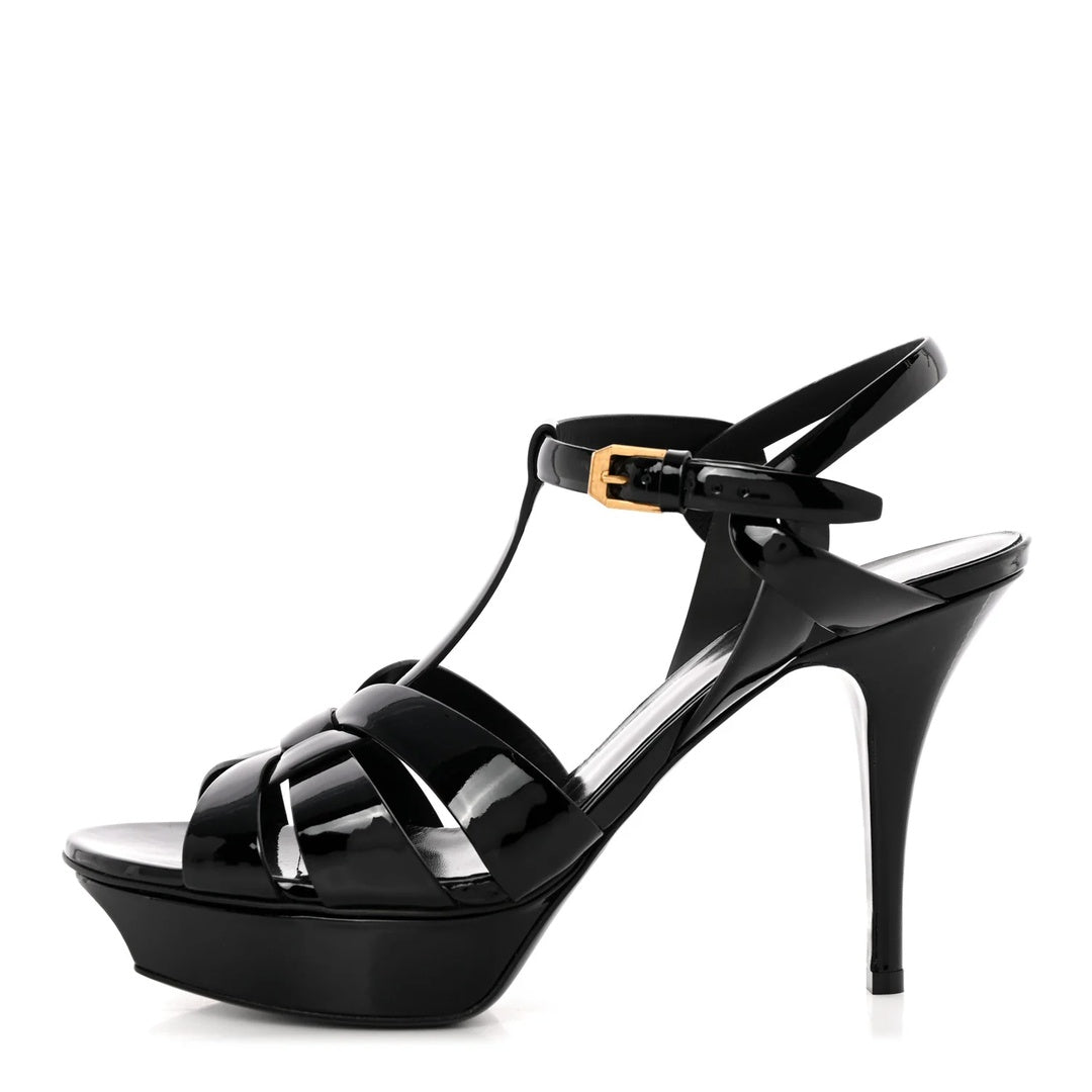 SAINT LAURENT TRIBUTE PATENT SANDAL BLACK