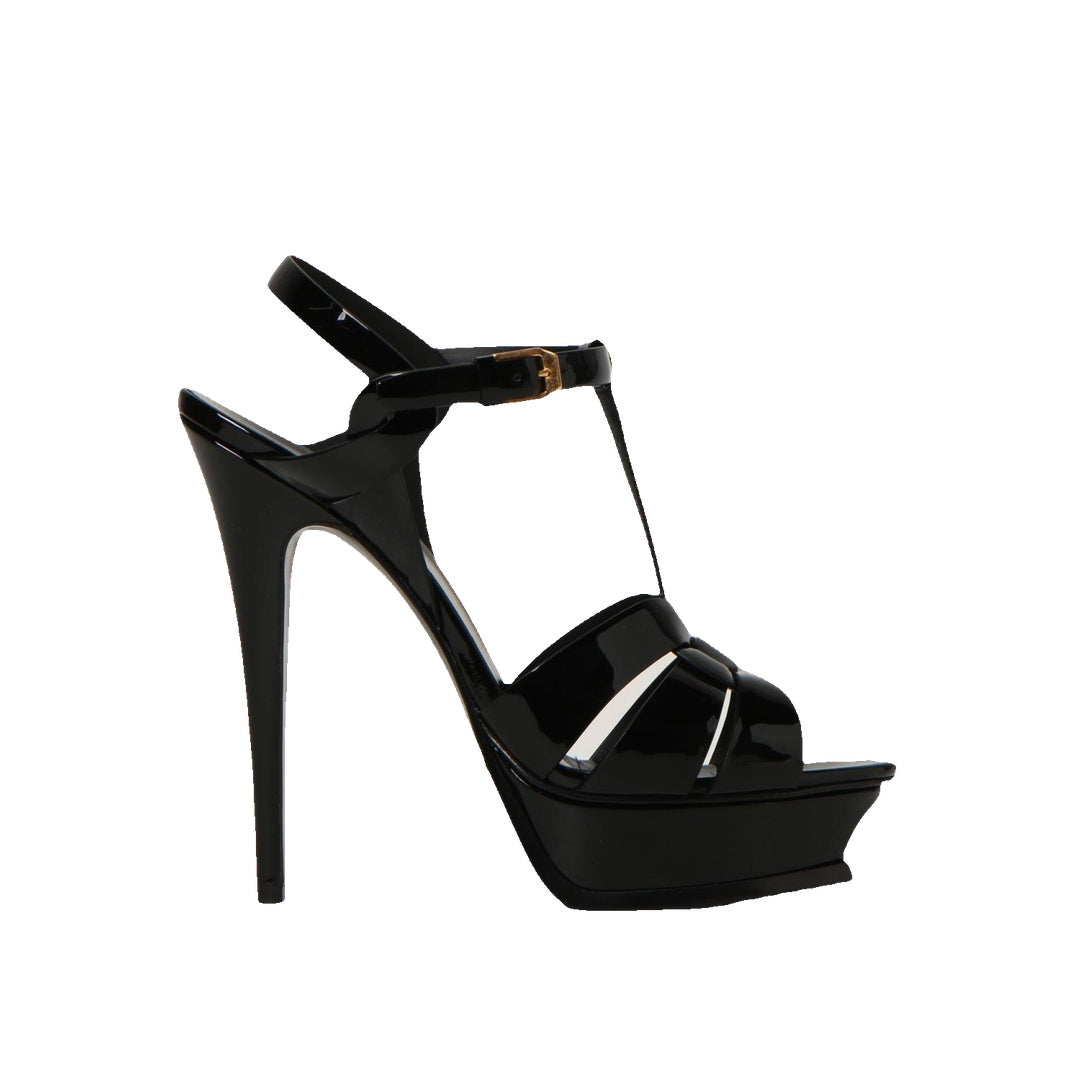 SAINT LAURENT TRIBUTE PATENT SANDAL BLACK