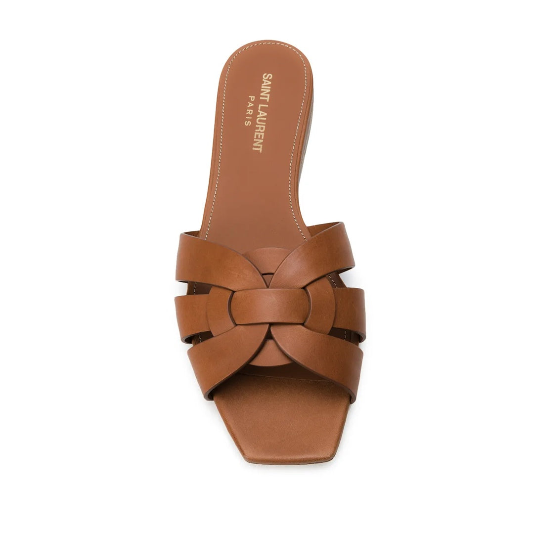 SAINT LAURENT TRIBUTE LEATHER SANDALS BROWN