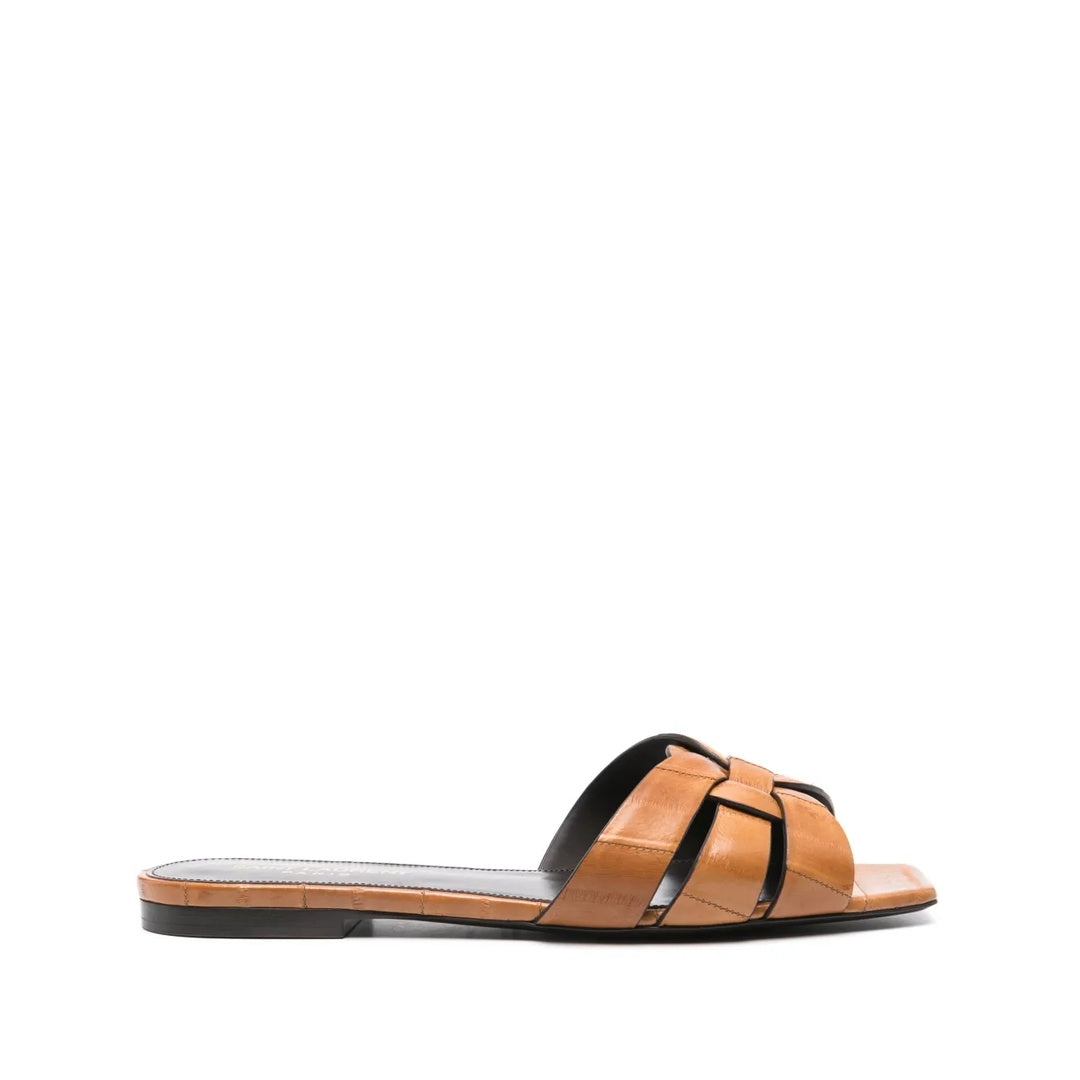 SAINT LAURENT TRIBUTE LEATHER SANDALS BROWN