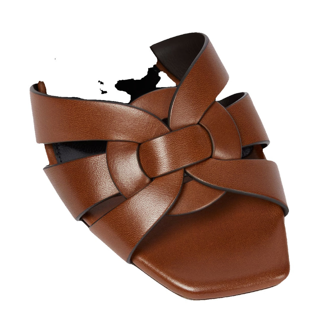 SAINT LAURENT TRIBUTE LEATHER SANDALS BROWN