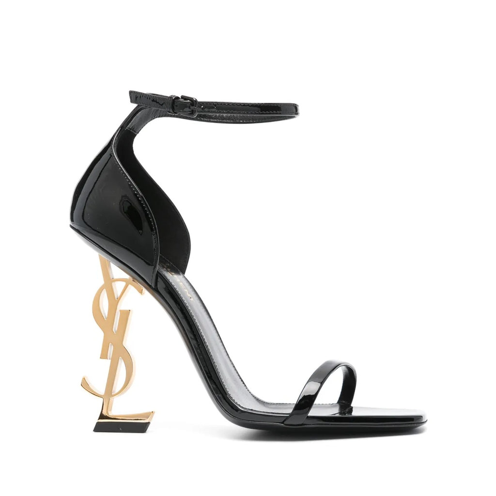 SAINT LAURENT OPYUM PATENT LEATHER SANDALS BLACK
