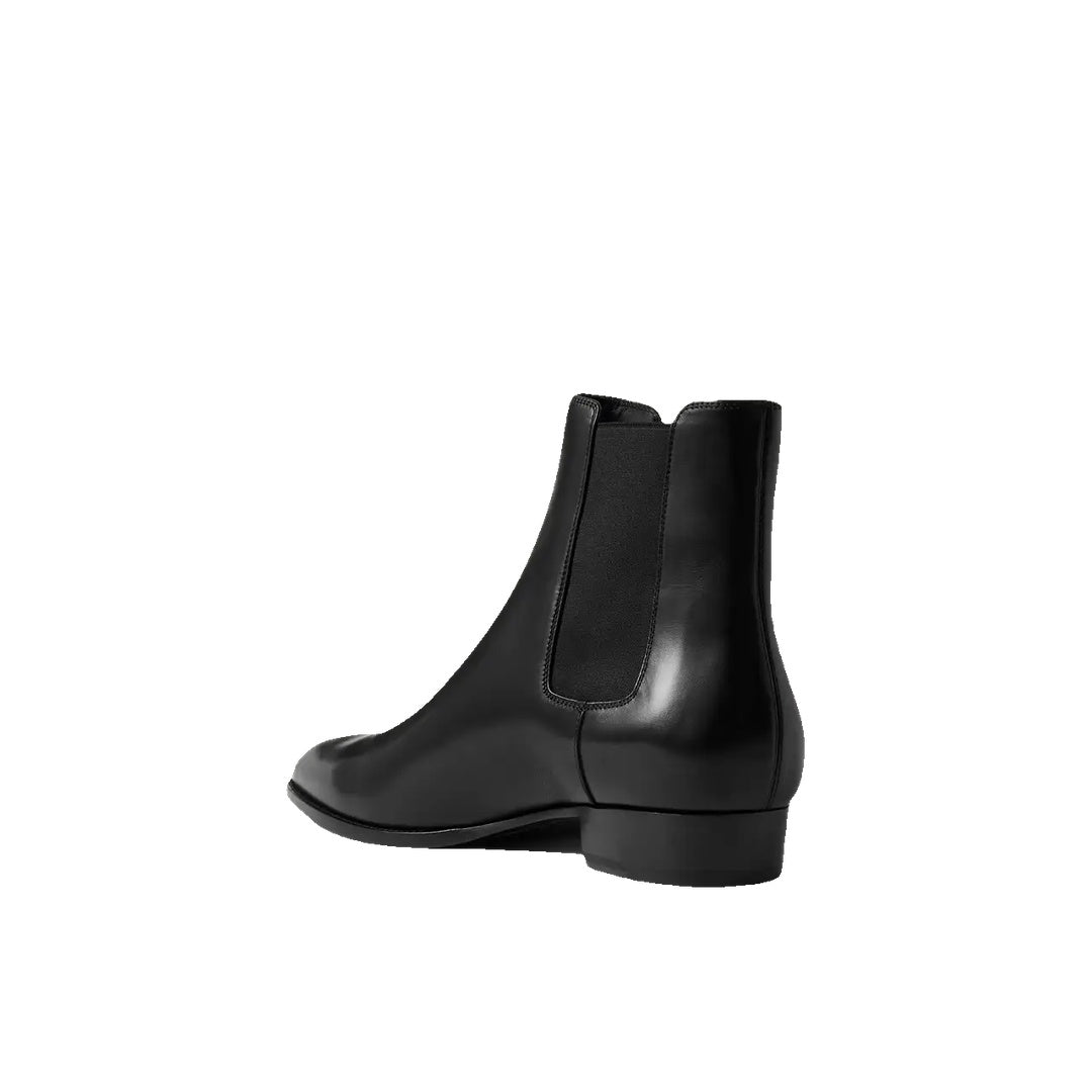 SAINT LAURENT WYATT LEATHER CHELSEA BOOTS BLACK