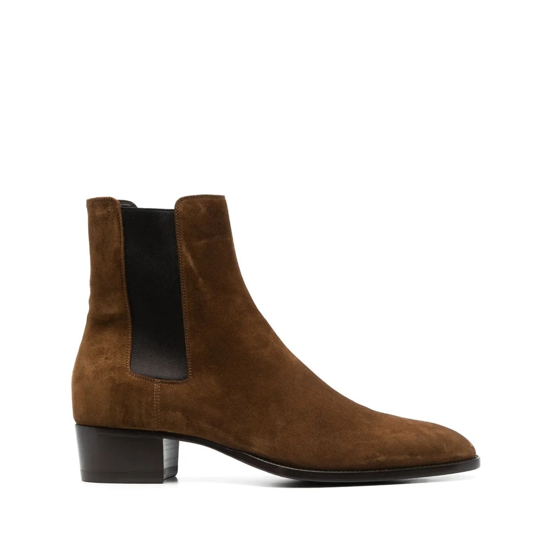 SAINT LAURENT WYATT SUEDE CHELSEA BOOTS BLACK