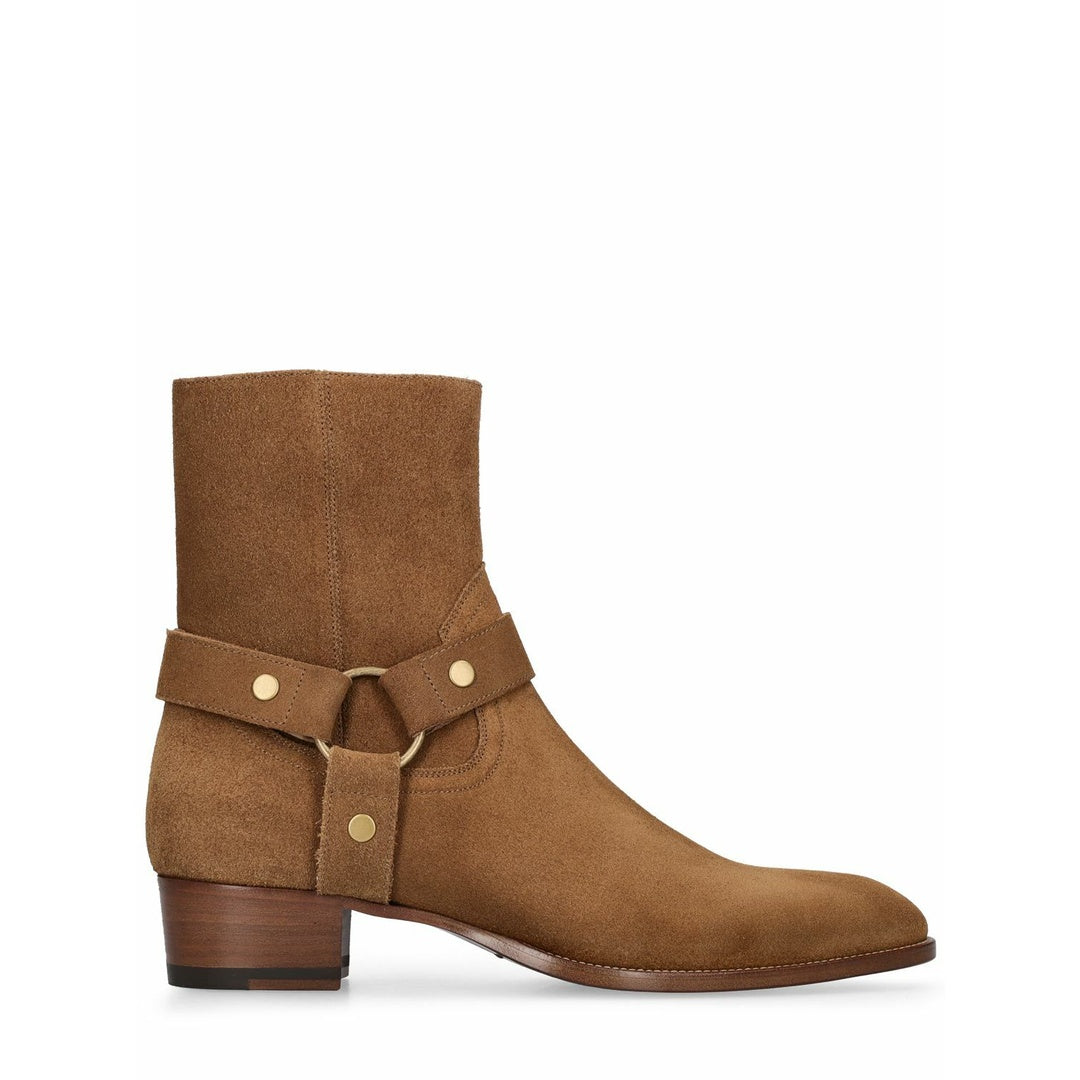 SAINT LAURENT WYATT HARNESS BOOTS DARK CHOCOLATE TAN