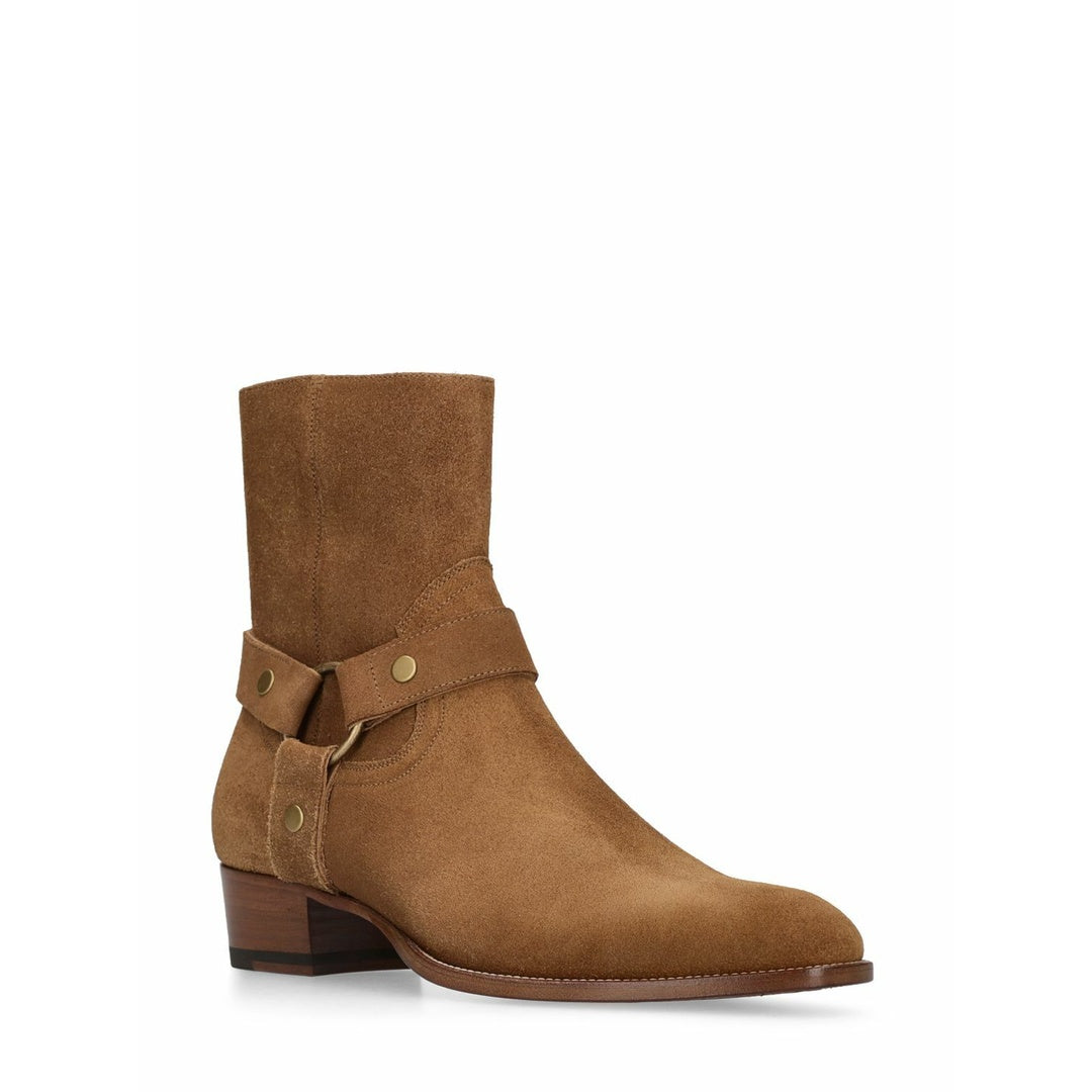 SAINT LAURENT WYATT HARNESS BOOTS DARK CHOCOLATE TAN