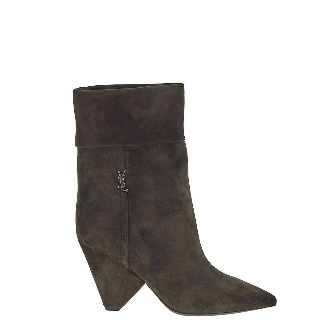SAINT LAURENT NIKI FOLD-OVER LEATHER BOOTS BROWN