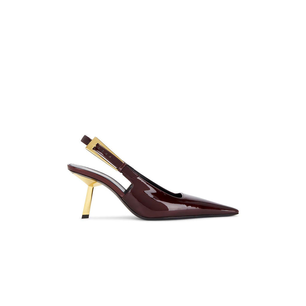 SAINT LAURENT P.A.R.I.S. SLINGBACK PUMPS MARRON GLACE BURGUNDY