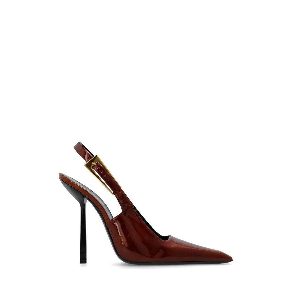 SAINT LAURENT P.A.R.I.S. SLINGBACK PUMPS MARRON GLACE BURGUNDY