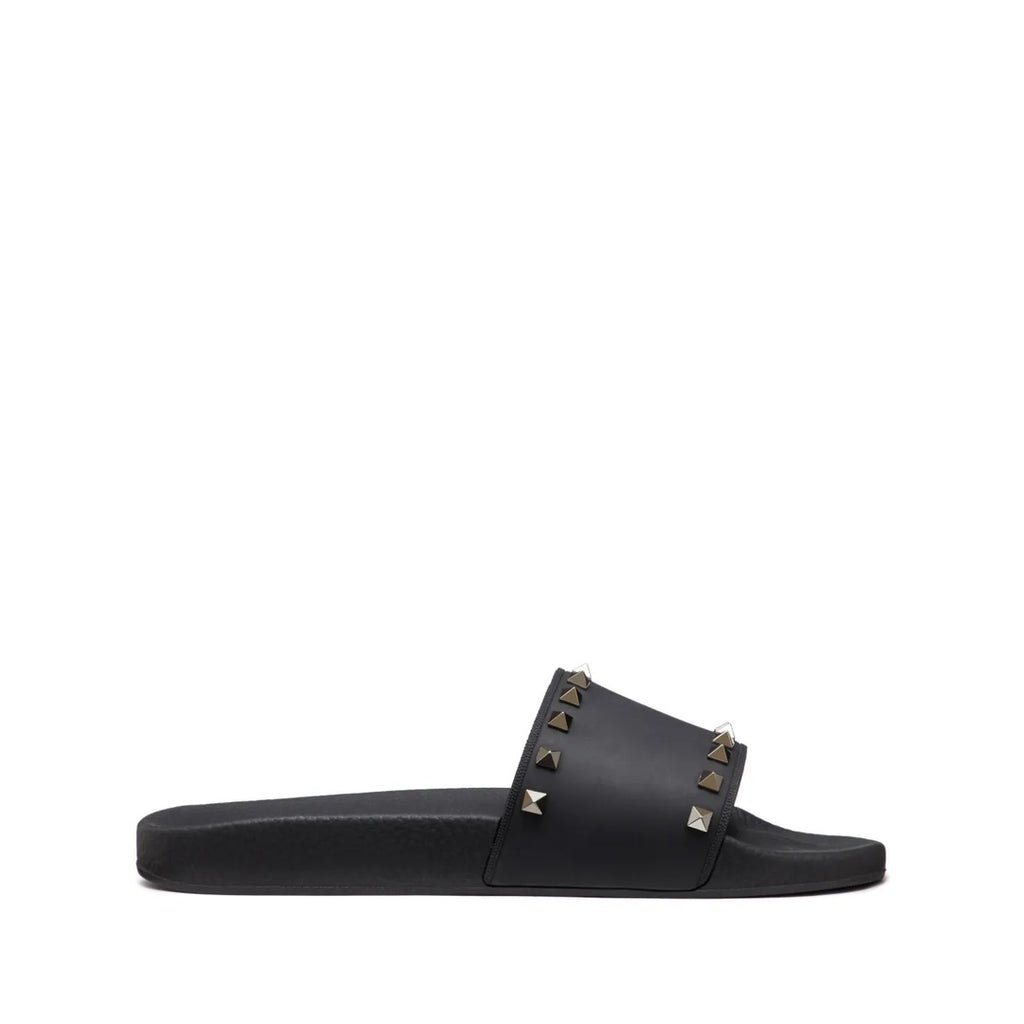VALENTINO GARAVANI ROCKSTUD SLIDE SANDAL EBONY BLACK