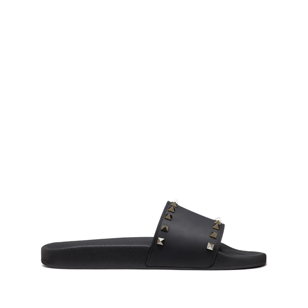 VALENTINO GARAVANI ROCKSTUD SLIDE SANDAL EBONY BLACK