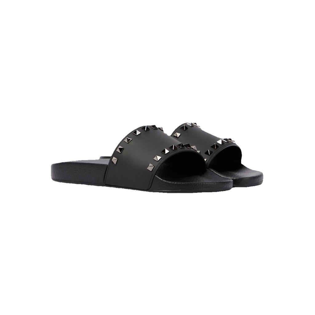 VALENTINO GARAVANI ROCKSTUD SLIDE SANDAL EBONY BLACK