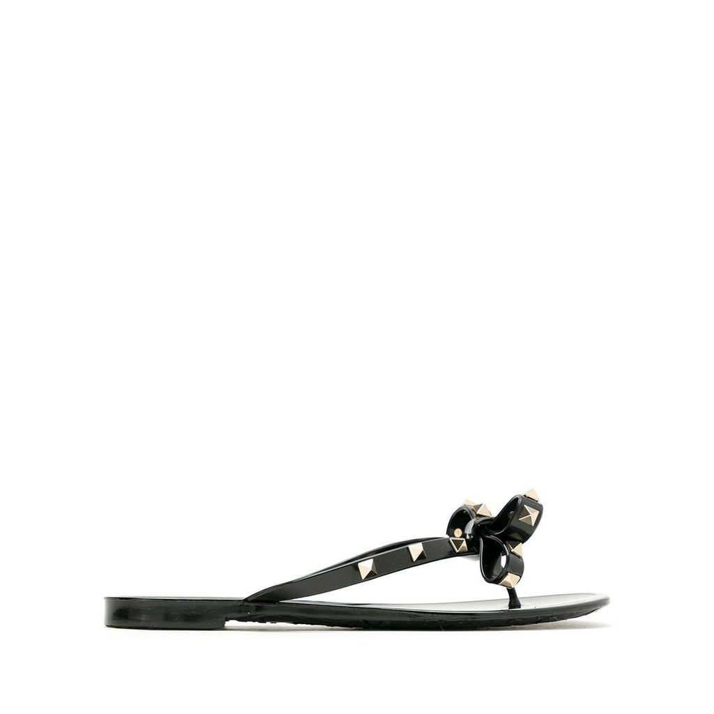 VALENTINO GARAVANI ROCKSTUD CALFSKIN THONG SANDAL BLACK