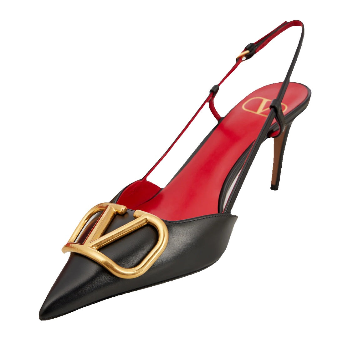 VALENTINO GARAVANI VLOGO SIGNATURE LEATHER SLINGBACK PUMPS BLACK