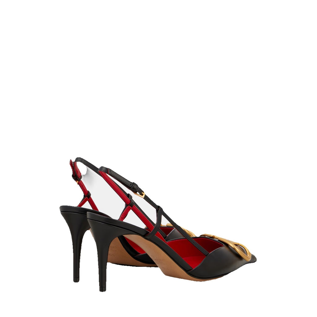 VALENTINO GARAVANI VLOGO SIGNATURE LEATHER SLINGBACK PUMPS BLACK