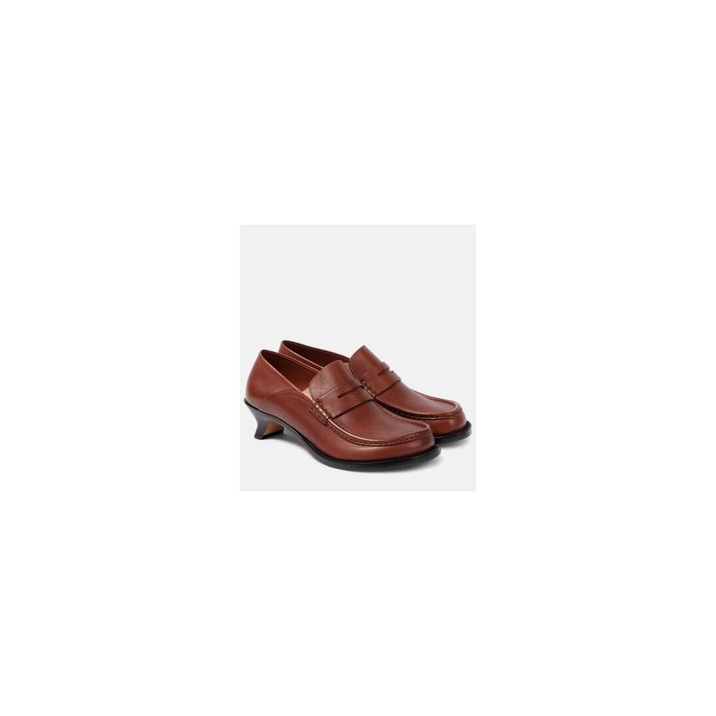 LOEWE CHAIN-EMBELLISHED LEATHER MULE LOAFERS BROWN