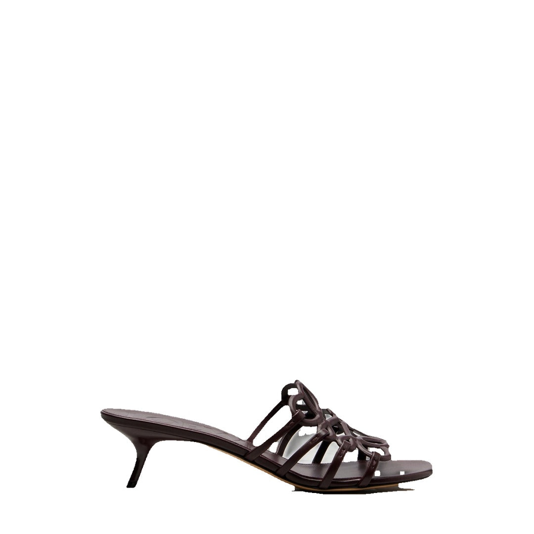 LOEWE SUEDE PETAL ANAGRAM HEELED MULES BROWN