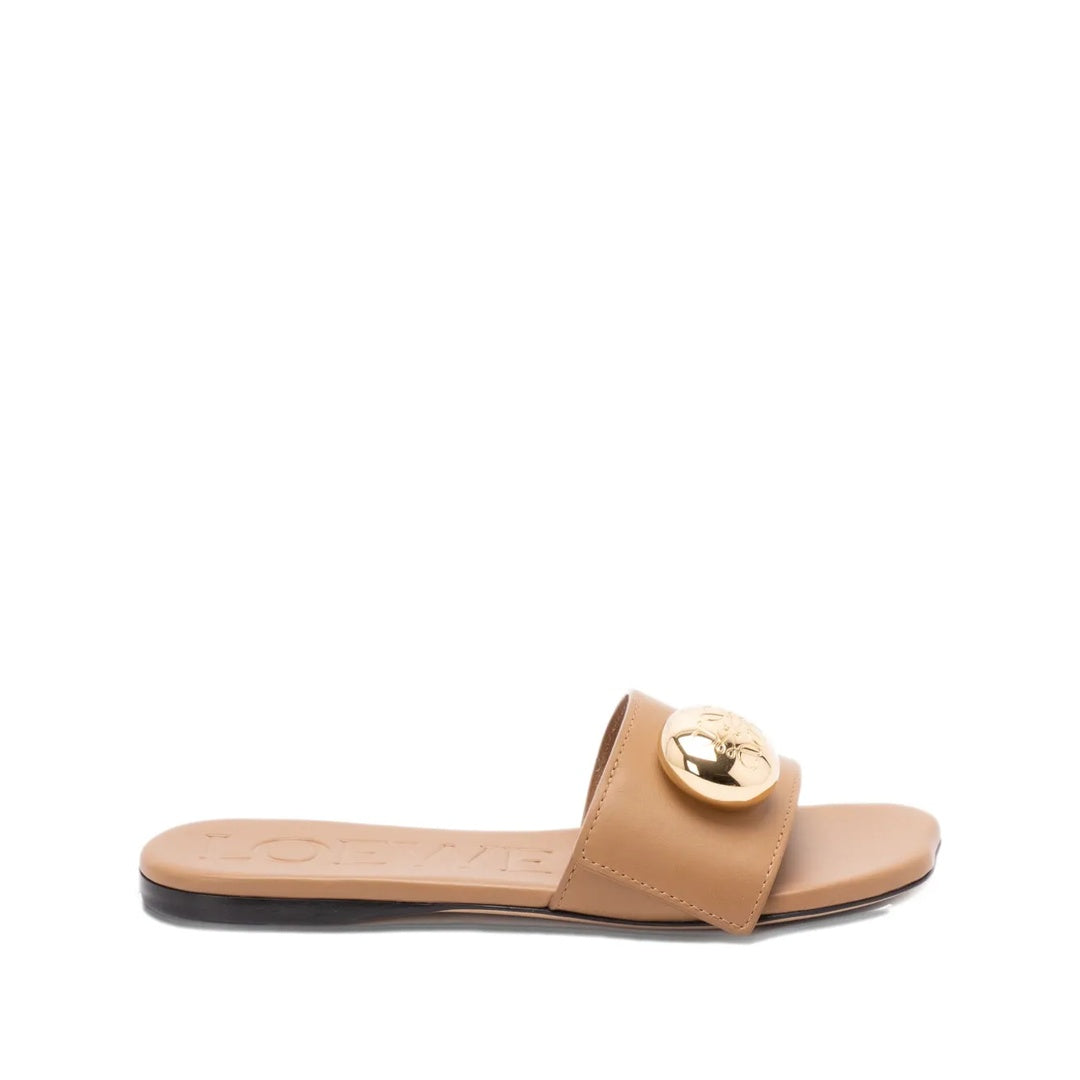 LOEWE LEATHER TOGGLE HEELED SANDALS BEIGE
