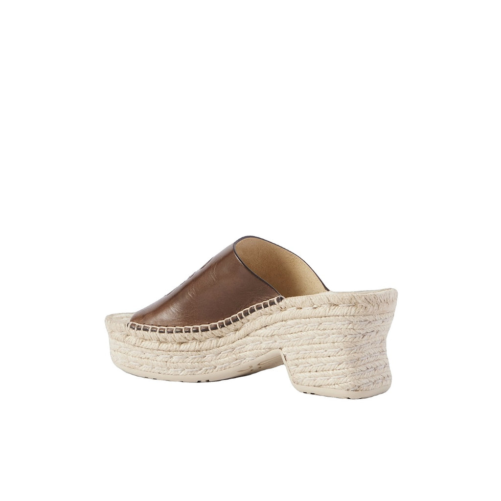 LOEWE PAULA'S IBIZA LEATHER PLATFORM WEDGE SANDALS BROWN
