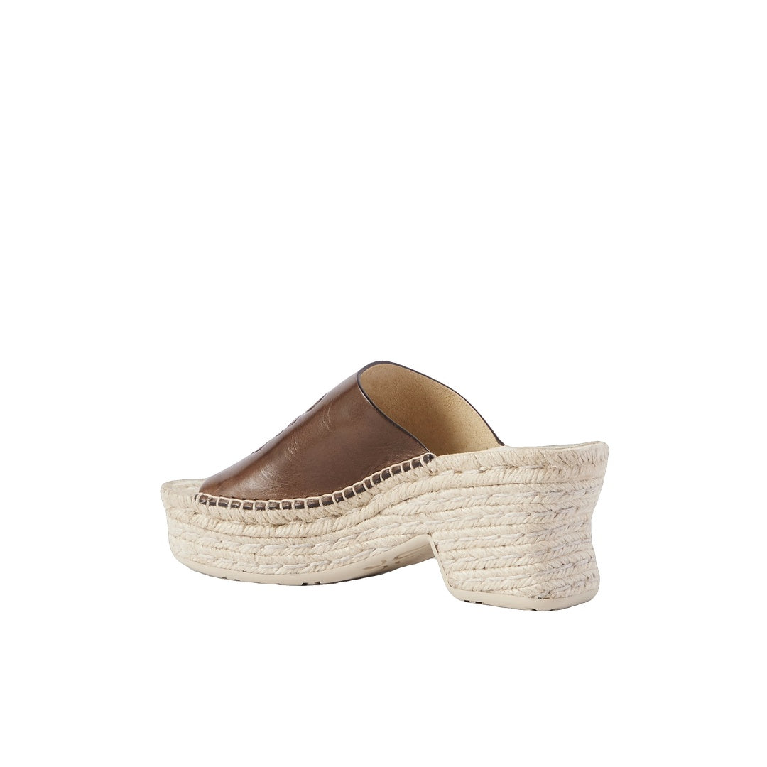 LOEWE PAULA'S IBIZA LEATHER PLATFORM WEDGE SANDALS BROWN
