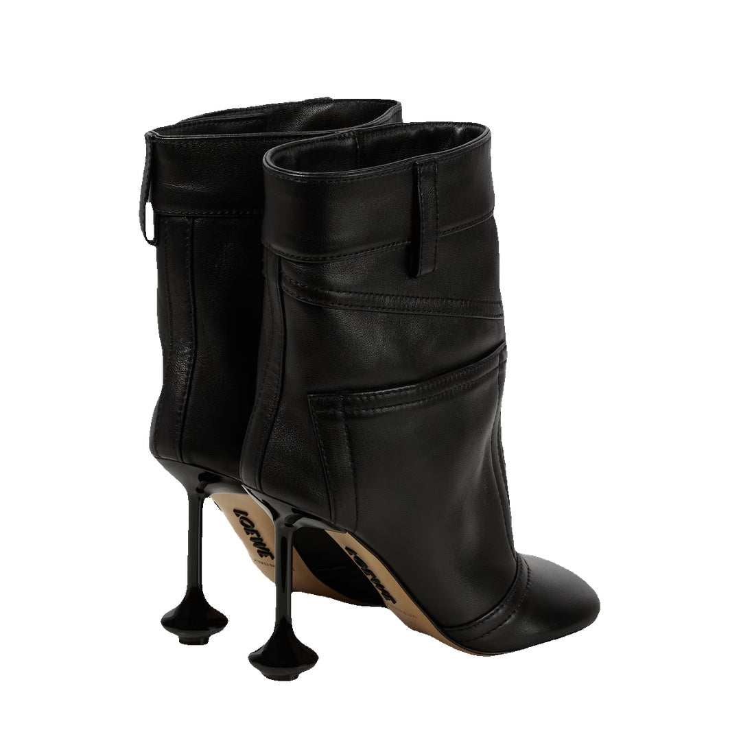 LOEWE TOY PETAL-TOE LEATHER ANKLE BOOTS BLACK