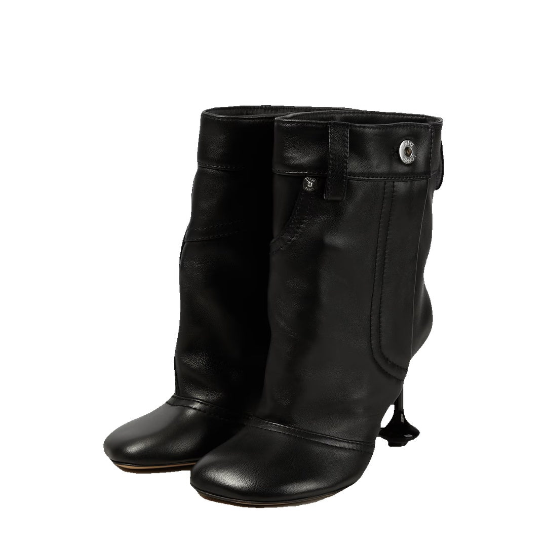 LOEWE TOY PETAL-TOE LEATHER ANKLE BOOTS BLACK
