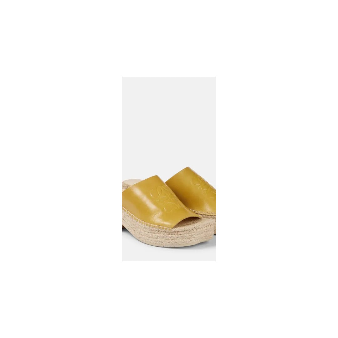 LOEWE PETAL ANAGRAM LEATHER ESPADRILLE WEDGES YELLOW