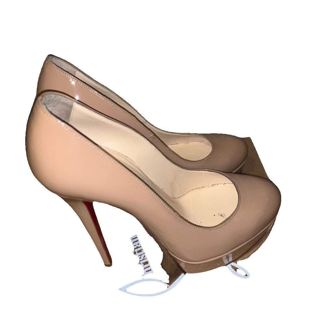 CHRISTIAN LOUBOUTIN PATENT BIANCA PLATFORM PUMP NUDE