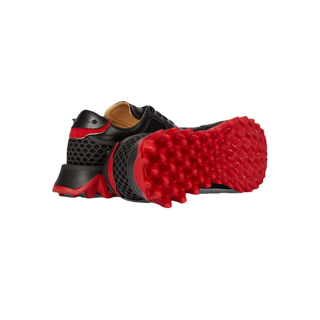 CHRISTIAN LOUBOUTIN CALFSKIN SUEDE PATENT LOUBISHARK SNEAKER BLACK