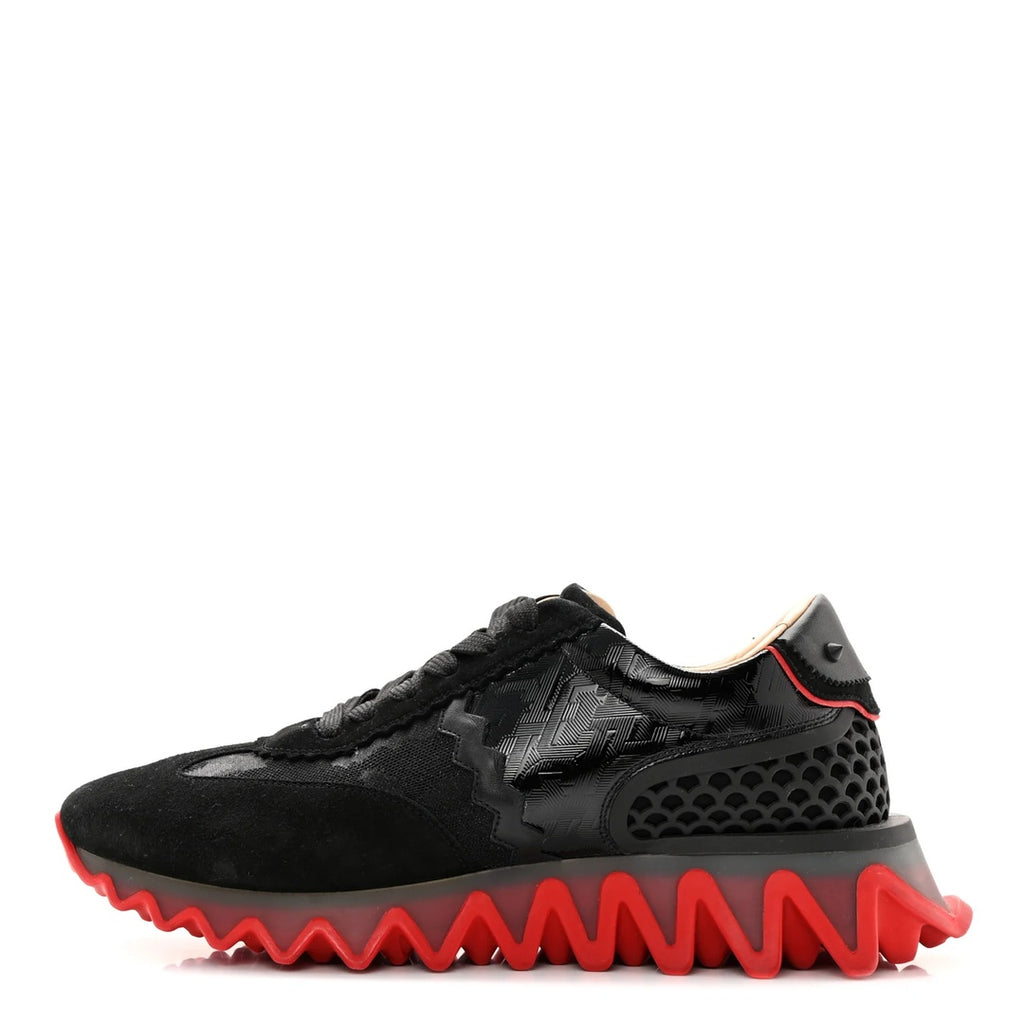 CHRISTIAN LOUBOUTIN CALFSKIN SUEDE PATENT LOUBISHARK SNEAKER BLACK