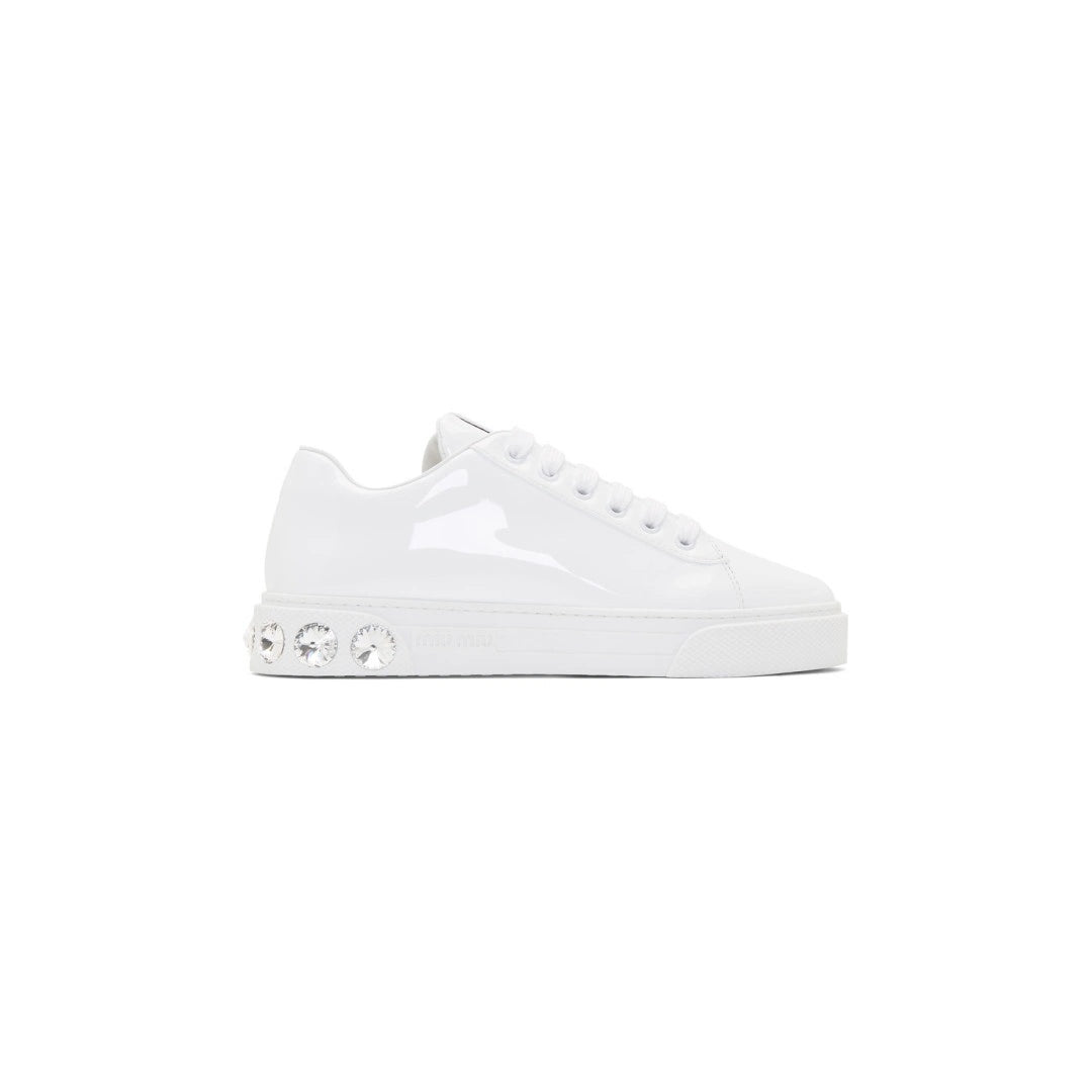 MIU MIU PATENT CRYSTAL LOW TOP PLATFORM SNEAKER WHITE