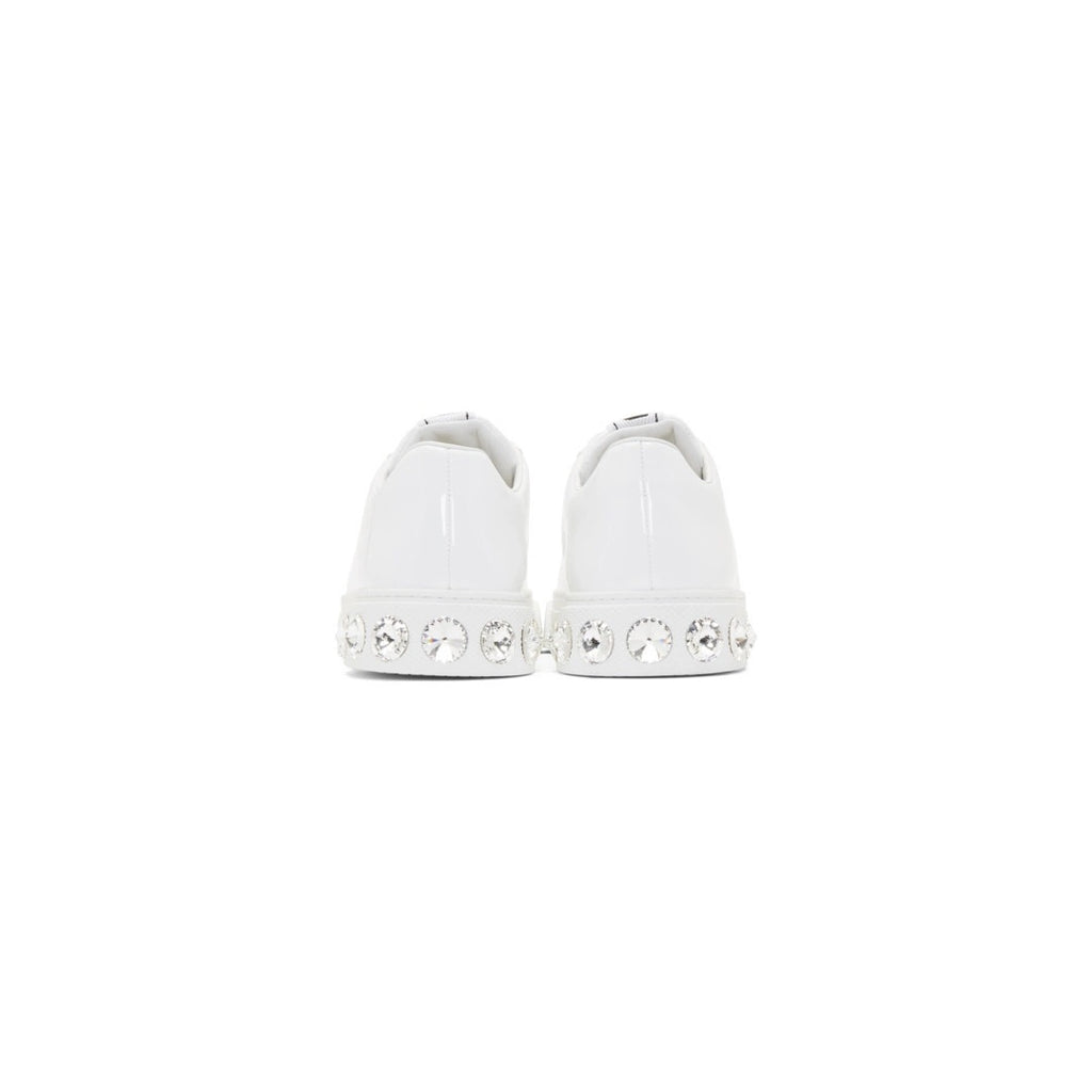 MIU MIU PATENT CRYSTAL LOW TOP PLATFORM SNEAKER WHITE
