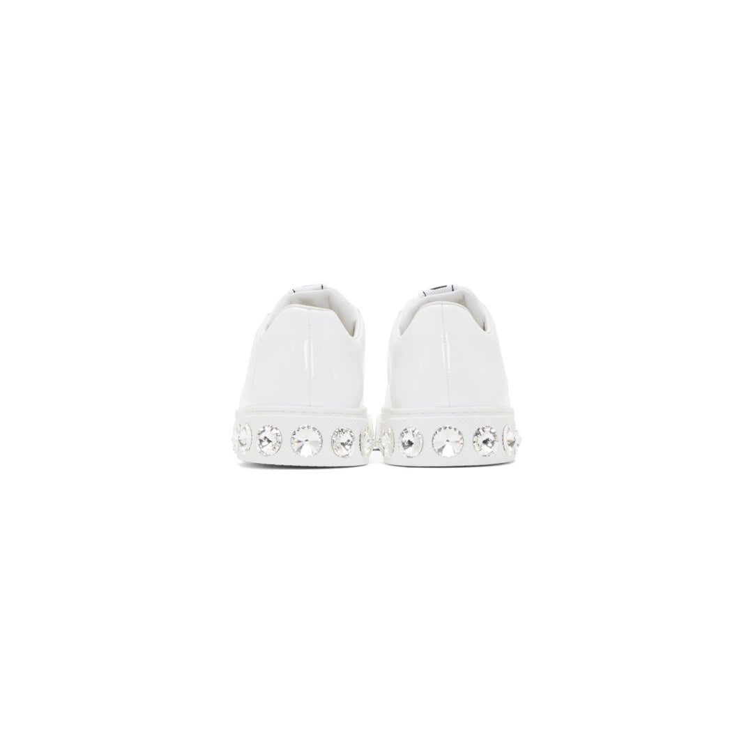 MIU MIU PATENT CRYSTAL LOW TOP PLATFORM SNEAKER WHITE