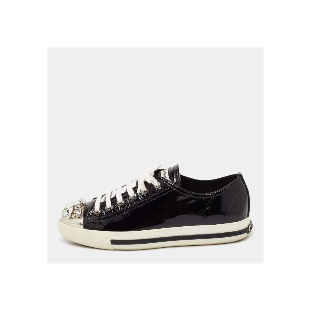 MIU MIU PATENT CRYSTAL SNEAKER BLACK