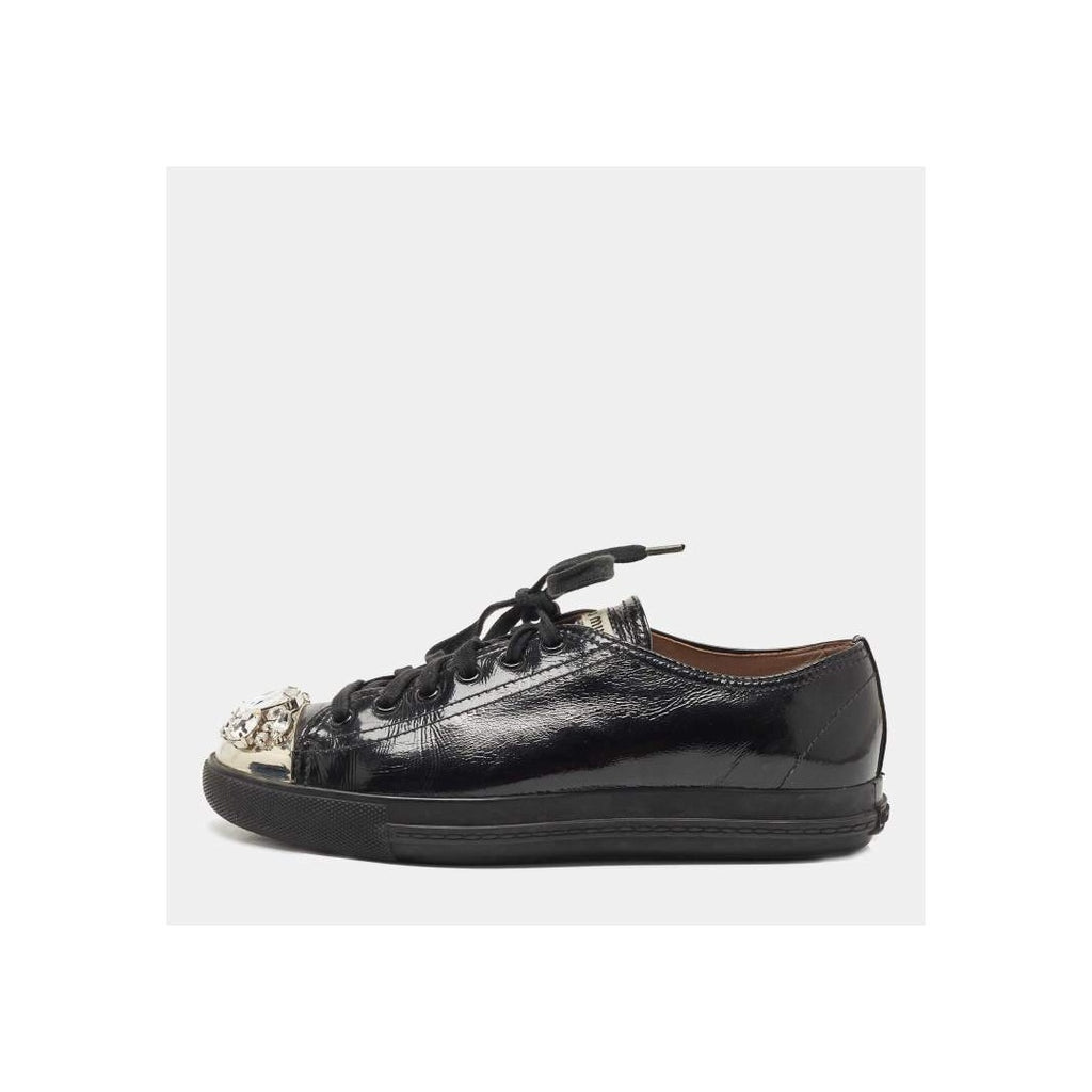 MIU MIU PATENT CRYSTAL SNEAKER BLACK