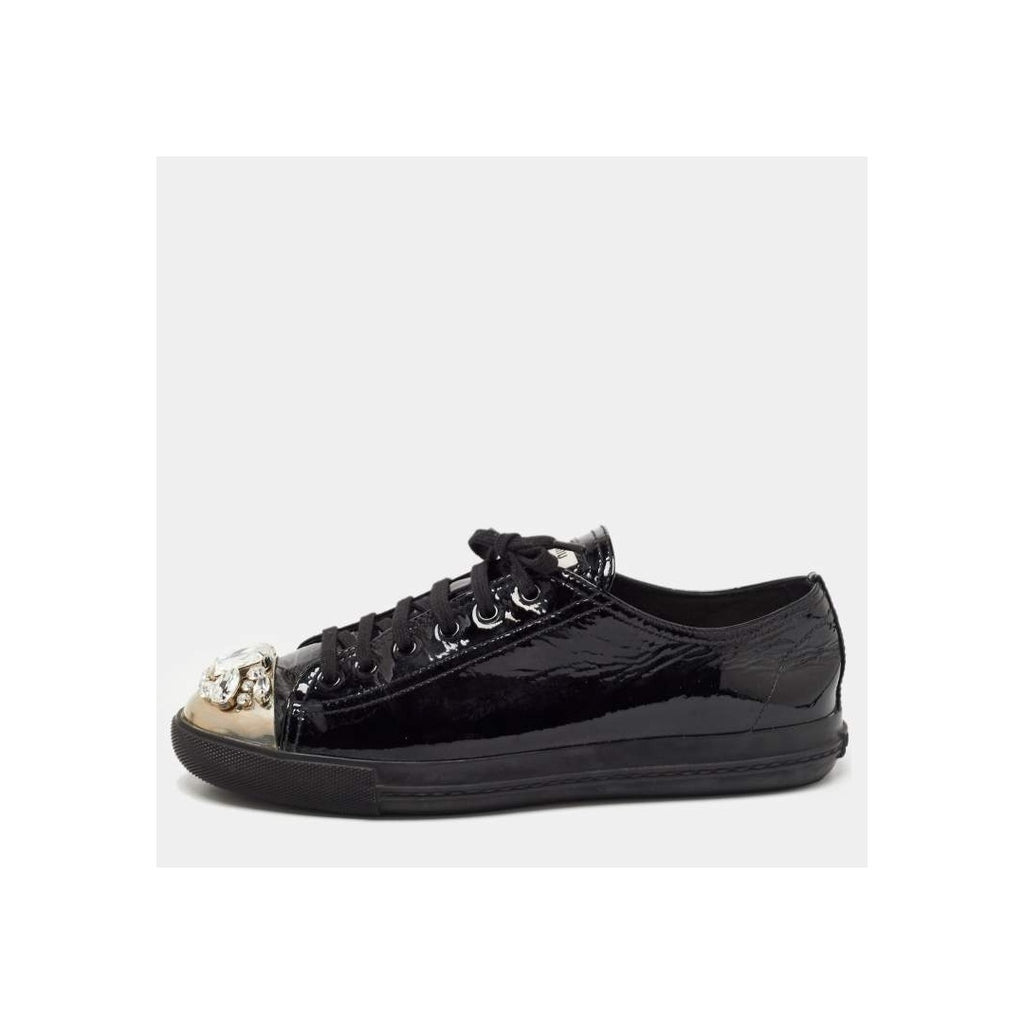 MIU MIU PATENT CRYSTAL SNEAKER BLACK