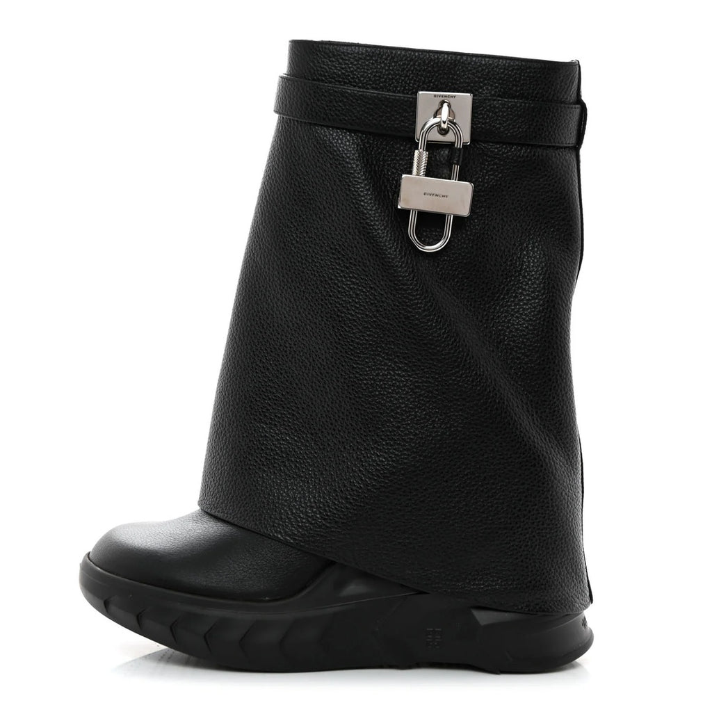 GIVENCHY GRAINED CALFSKIN SHARK LOCK BIKER KNEE BOOT BLACK